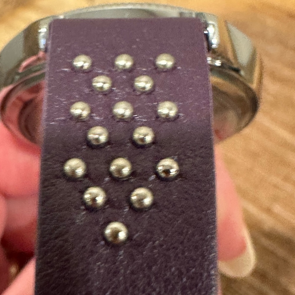 Karen Millen Silver Dial Watch with Purple Studded Strap - Picture 8 of 9